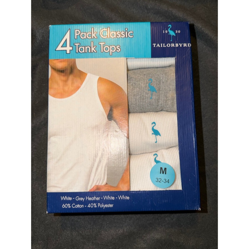 Tailorbyrd Mens 4 Pack Classic Tank Tops Ribbed Undershirts White Grey Medium M